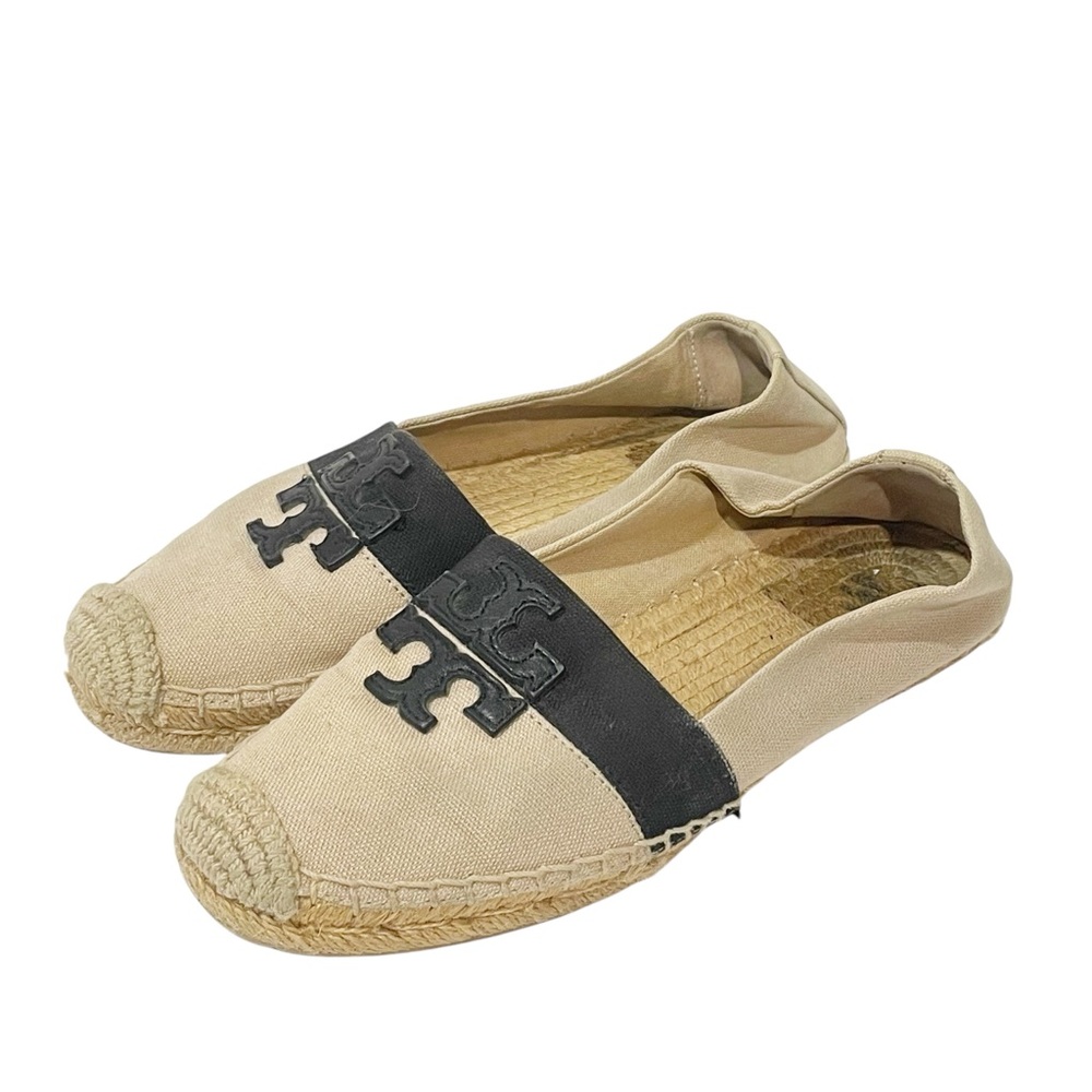 Tory Burch Size 6 Weston Canvas Flat Espadrille Black Slip‎ On Shoes